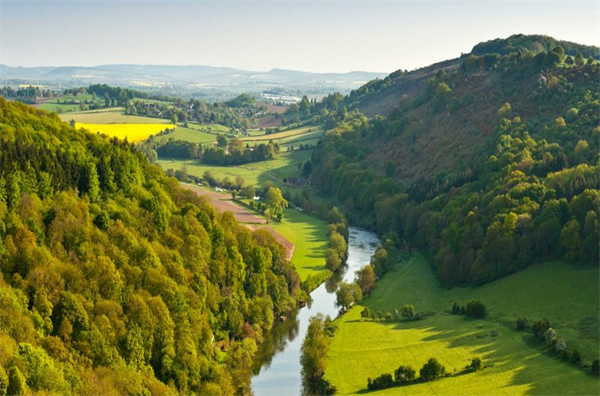 The Natural landscape of Wye Valley, River Wye flows through the valley.